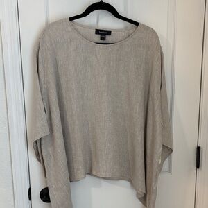 Karen Kane Neutral Taupe Linen-Blend Oversized Tunic Top